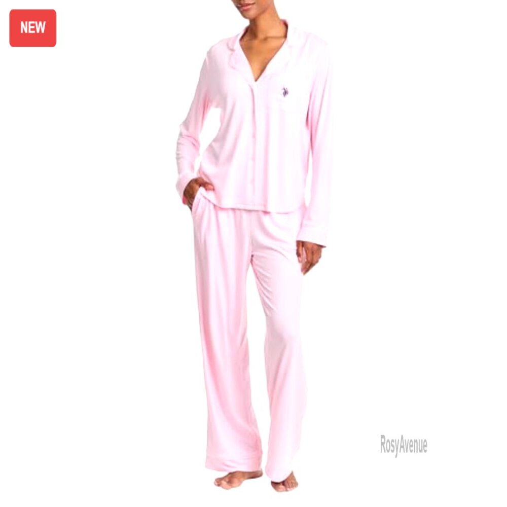 Women's Long Sleeve Button-Up Pajama Set with Pants, Soft Lounge Wear - Picture 2 of 8